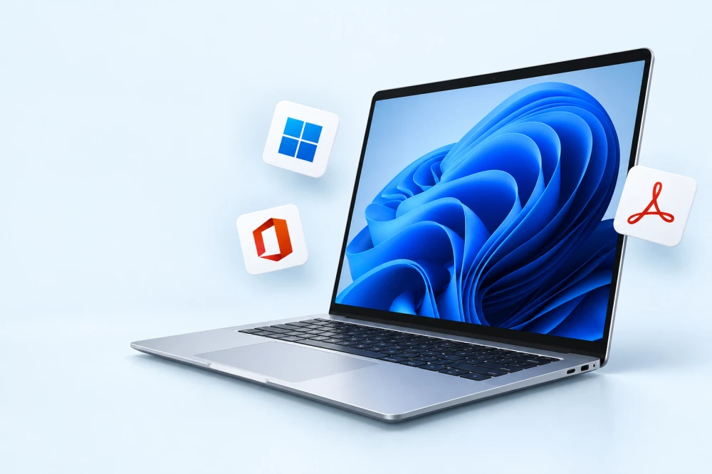 Laptop z oprogramowaniem Windows, Microsoft Office i Adobe
